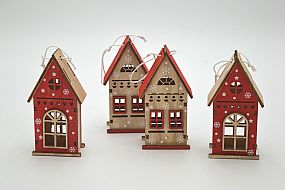 Vesnička 4ks domů bílé+červené 5x11cm/ks